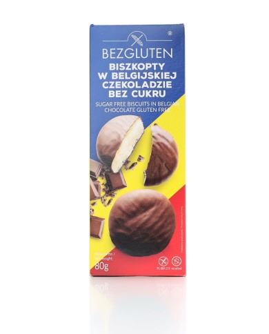 بسكويت مغطى بالشوكولا البلجيكية خالي من الجلوتين والسكر ، 80 غرام بيزجلوتين